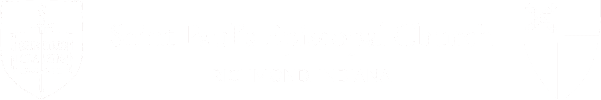 Logo for Saint Paul’s Episcopal Church, Richmond, Indiana, featuring a shield with a sword and the inscription "Spiritus Gladius."
